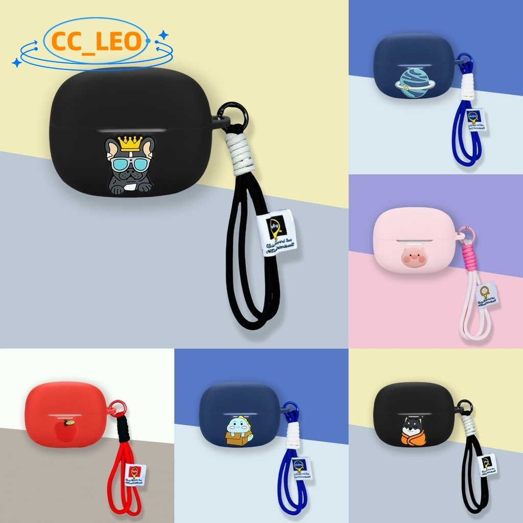 for RedMi Buds 8 Case Cartoon Bulldog Cute Penguin Lanyard Silicone Soft Case Suitable for RedMi Bud