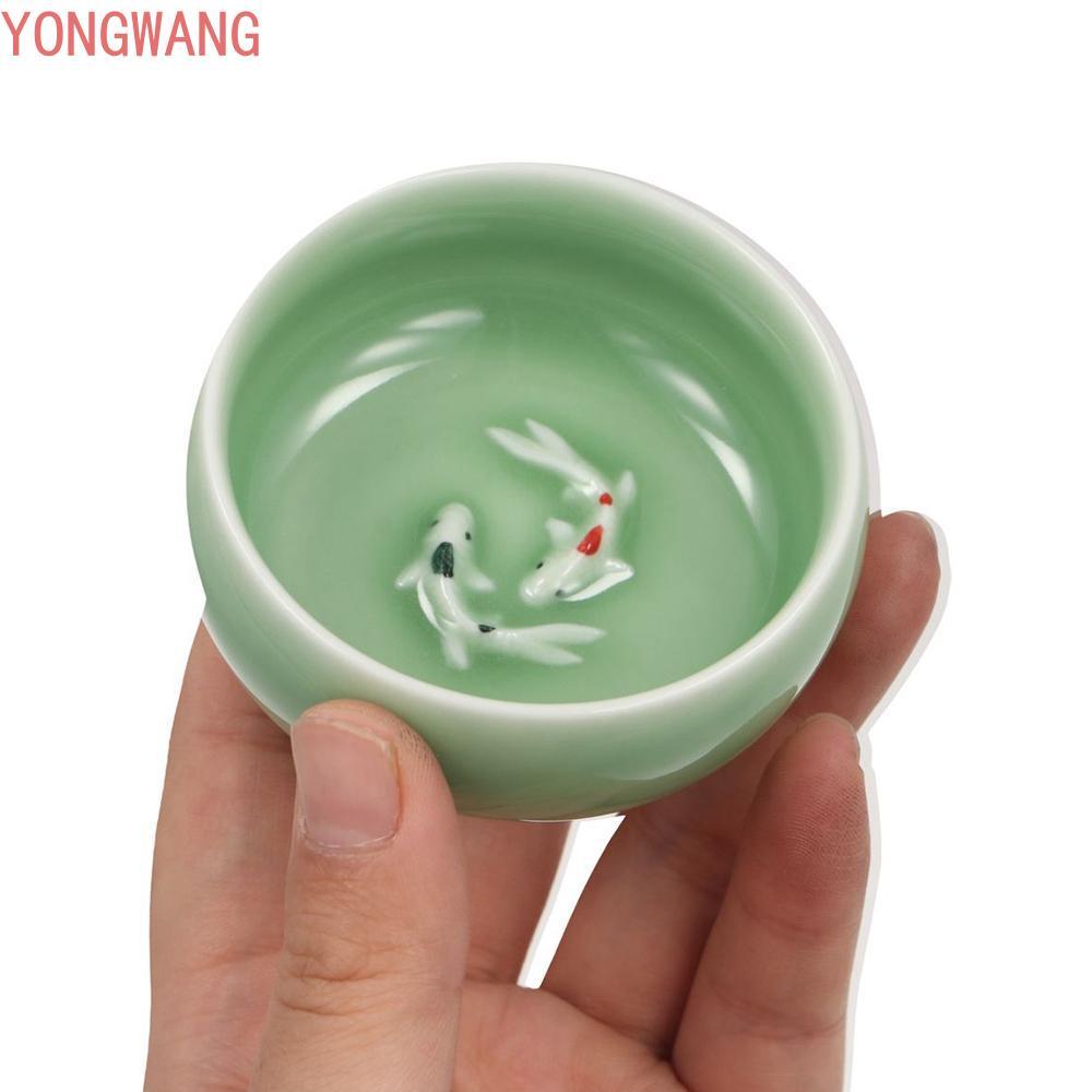 YONGWANG66ZX Golden Fish Celadon Porcelain Teacups, Crackle 60ml Long Tuyền Tea Cup, Crackle Tea Cup