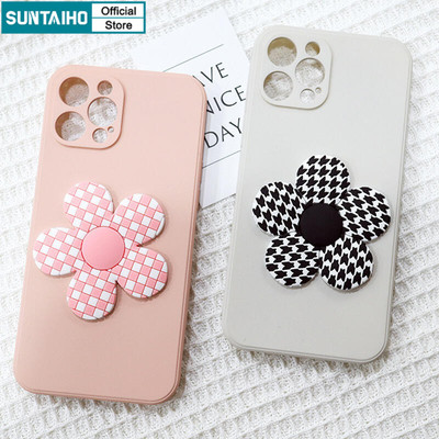 Suntaiho 3D Hearts Vỏ điện thoại di động Chất liệu DIY Nhựa hỗn hợp Miệng lớn ngộ nghĩnh, Nơ Gingham, Hoa Houndstooth PVC cho vỏ iPhone