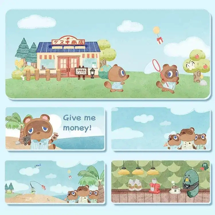 Tấm lót chuột lớn Animal Crossing, Đế chống trượt cao su dày 3mm, Thảm để bàn XL với Isabelle & Tom 