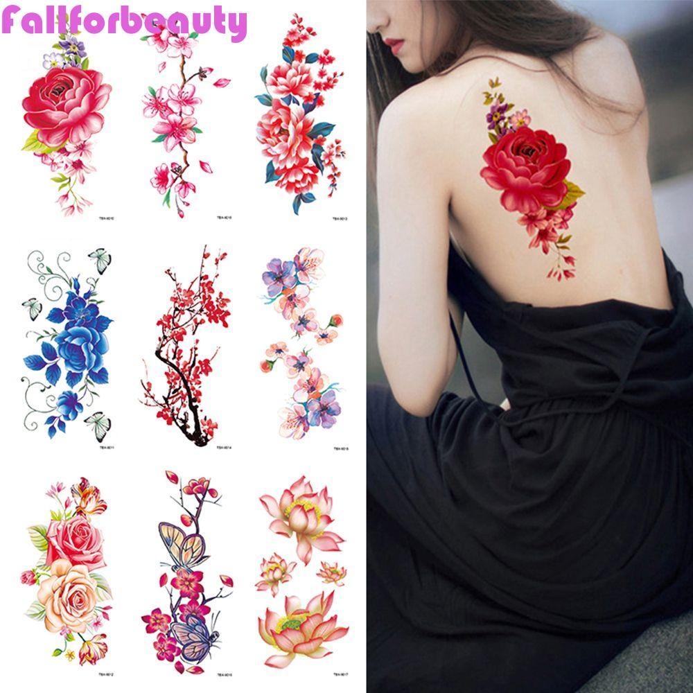FALLFORBEAUTY Hình Xăm Giả Henna Chuyển Nước Lady Lâu Dài Nhiều Màu Sắc 3D Hoa Hồng Chống Thấm Nước 