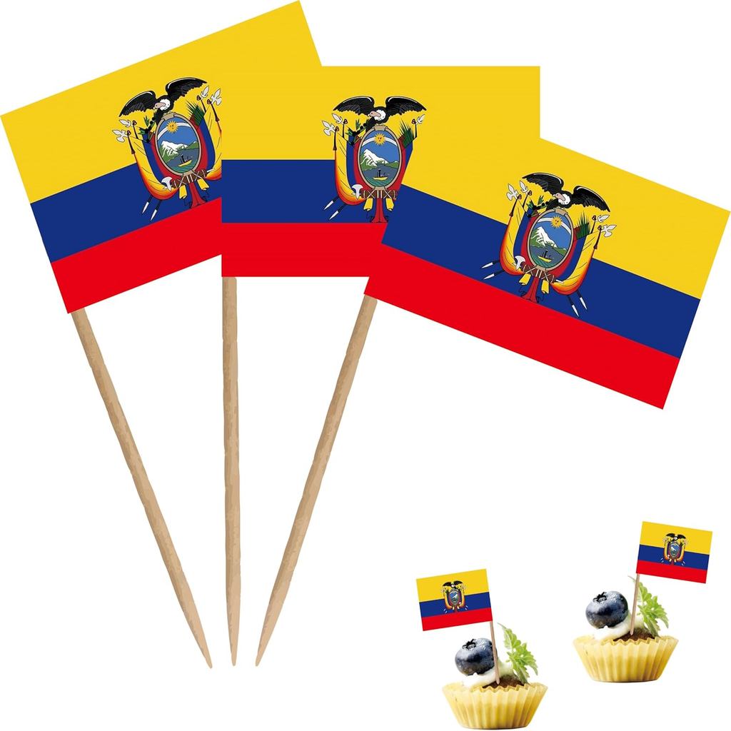 Ecuador Tăm Cờ Ecuador Mini Cocktail Trái Cây Cupcakes Toppers Thực Phẩm Dính Cờ Trang Trí, 100 Gói