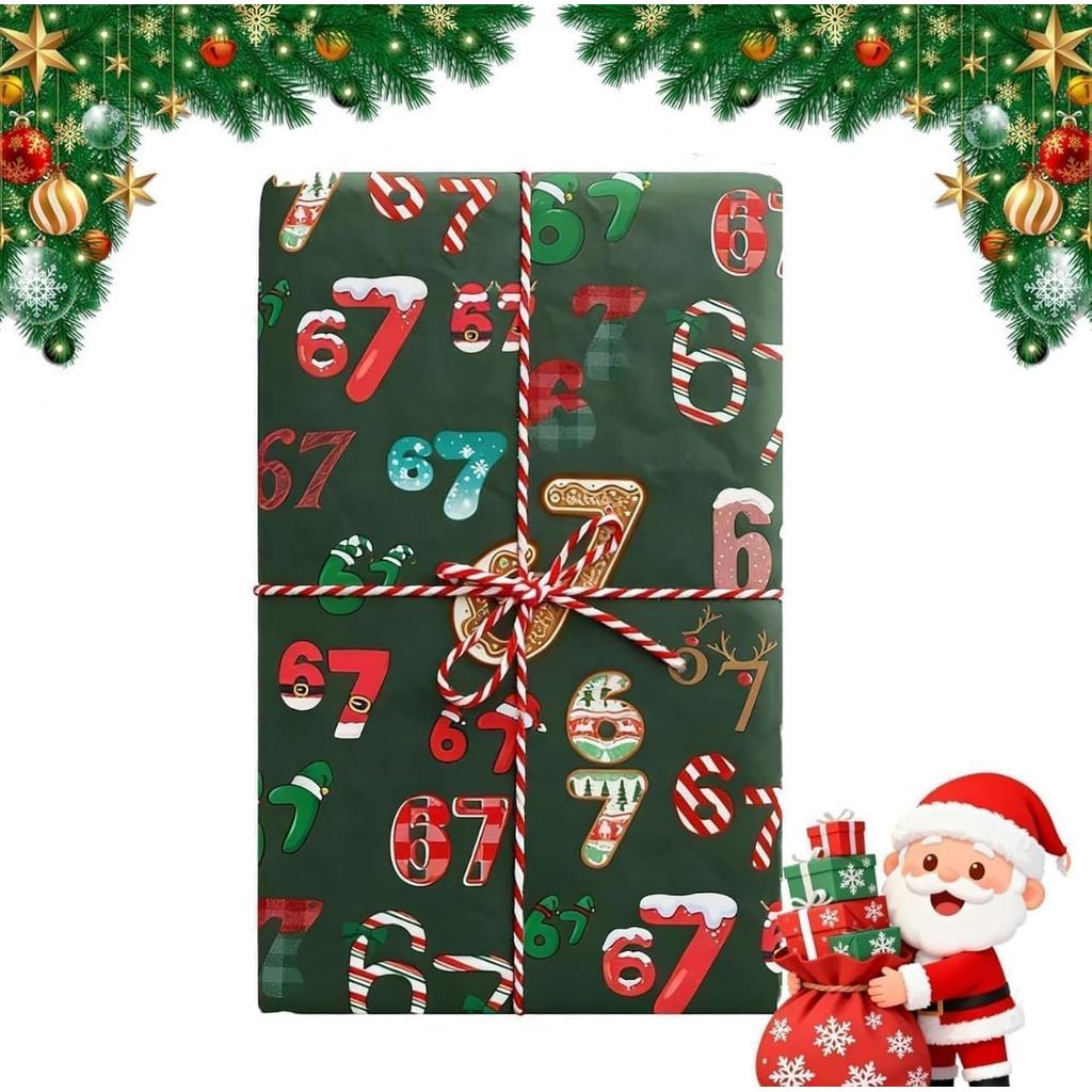 67 Giấy gói Giáng sinh, Giấy gói 6 7 meme, 67 Meme Funny Teen Holiday Gift Wrap, Santa 67Meme GiftWr