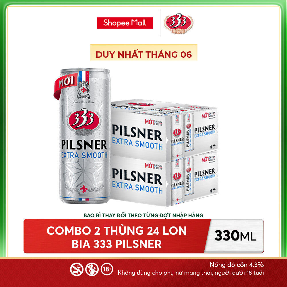 Nồng Độ Cồn 4.3% - Combo 2 Thùng 24 Lon Bia 333 Pilsner 330ml