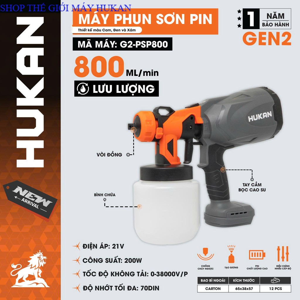 Máy phun sơn pin HUKAN  G2-PSP800  ,Dung tích 800ml, SHOP TG MÁY HUKAN