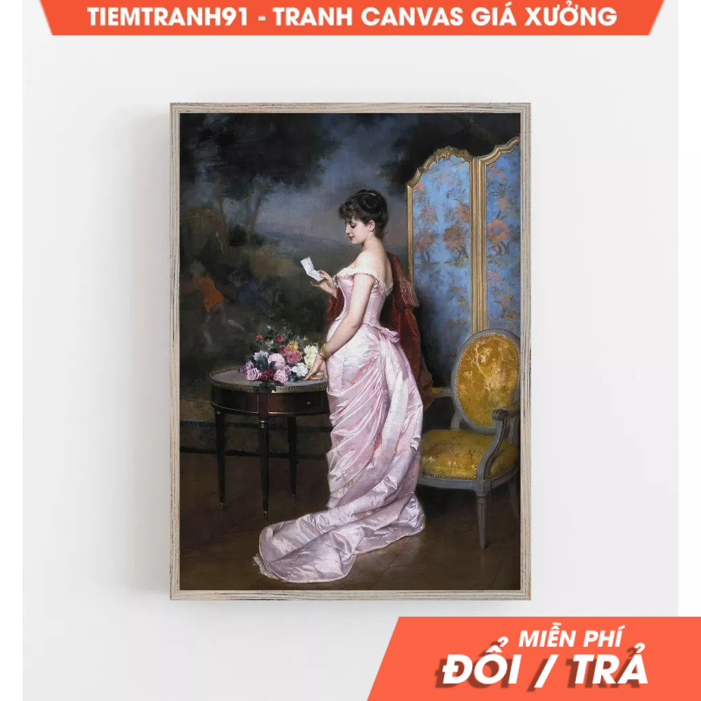 Tranh treo tường, Love Letter  Woman Portrait, Vintage Painting, Reading Letter, Antique Wall Art, t