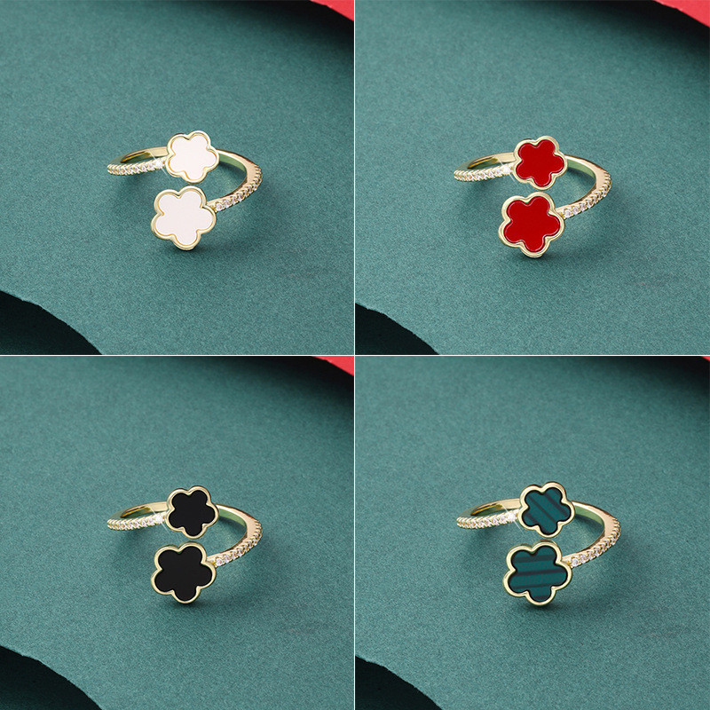 Popular~New five-petal flower open ring with diamonds for women, hot-selling lucky five-leaf clover 