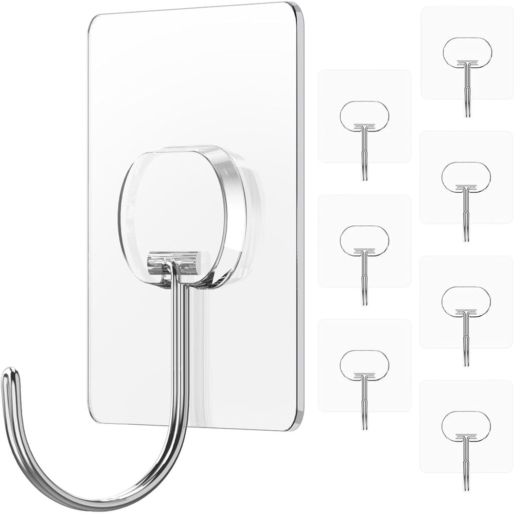 Jinshunfa Dính Móc Treo Tường 13lbs Hạng Nặng Không Đục Lỗ Kích Thước Lớn Trong Suốt Móc Chống Thấm 