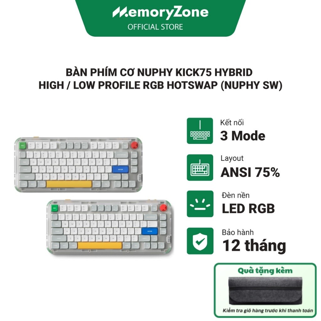[CHÍNH HÃNG] Bàn phím cơ không dây NuPhy Kick75 Hybrid High / Low Profile RGB Hotswap (Nuphy Sw) - B