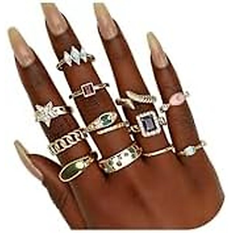 Chunky Gold Rings for Women Non Tarnish, Baroque Pearl Flower Tiger's Eye Stone Rings Adjustable Sta