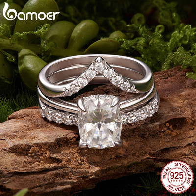 Nhẫn Bạc Bamoer 925 Moissanite Series Đính Hôn Trang Sức Quà Tặng Cho Nữ MSR4