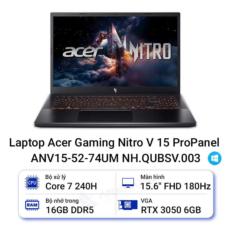 Laptop Acer Gaming Nitro V15 ProPanel ANV15-52-74UM (Core 7-240H/16GB/512GB/RTX3050/6GB/15.6" FHD/Wi