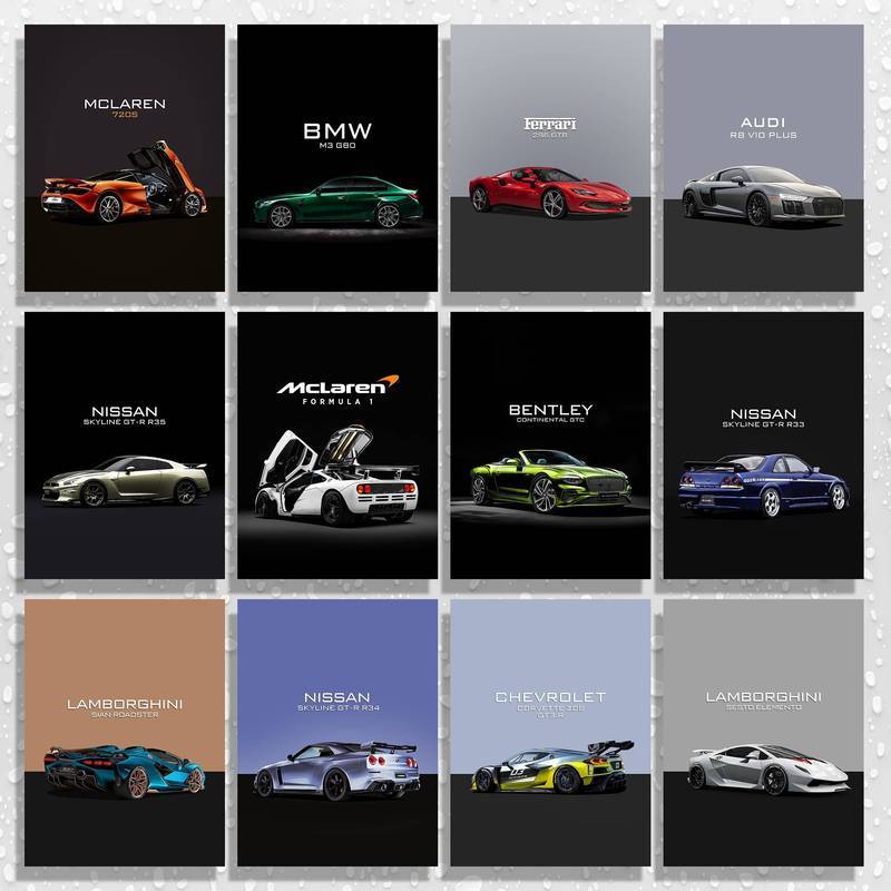 Bộ nghệ thuật treo tường xe thể thao sang trọng McLaren BMW Ferrari Nissan Skyline Lamborghini Ô tô 