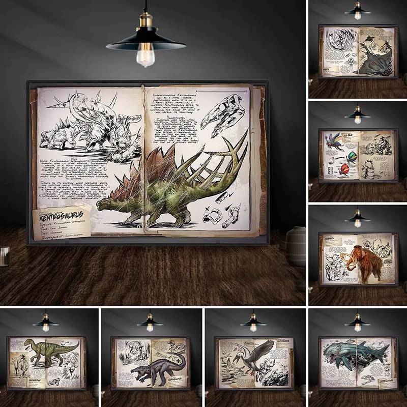 ARK Sinh Tồn Tiến Hóa Khủng Long Tạp Chí Nghệ Thuật Treo Tường Bộ Vintage Phác Thảo Sinh Vật Tiền Sử