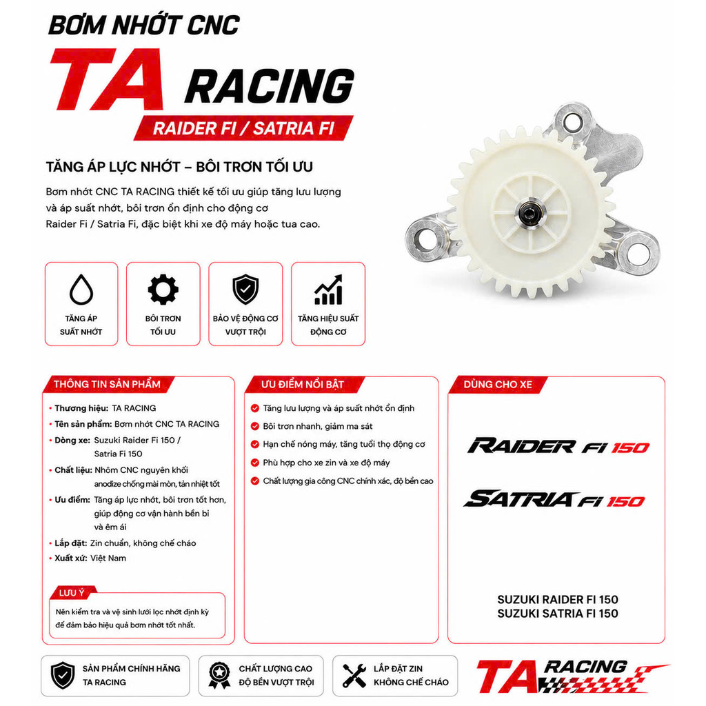 Bơm Nhớt Raider / Satria Fi ( Hàng Chính Hãng TA Racing ) >>>>