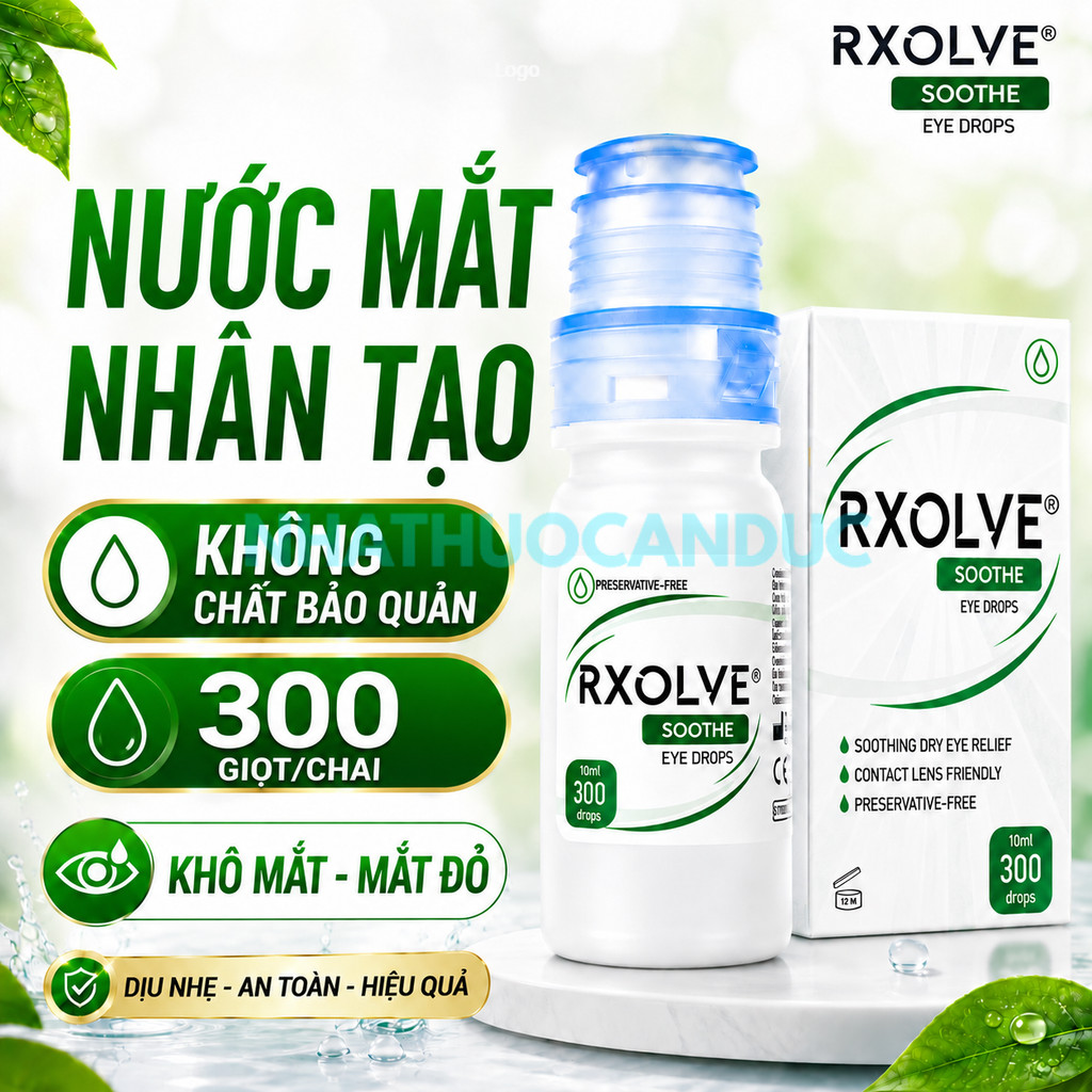 Nước Mắt Nhân Tạo RXOLVE SOOTHE EYE DROPS - Dưỡng Ẩm Mắt, Giảm Khô Mắt, Dịu Mắt, Ngứa Mắt, Dưỡng Mắt
