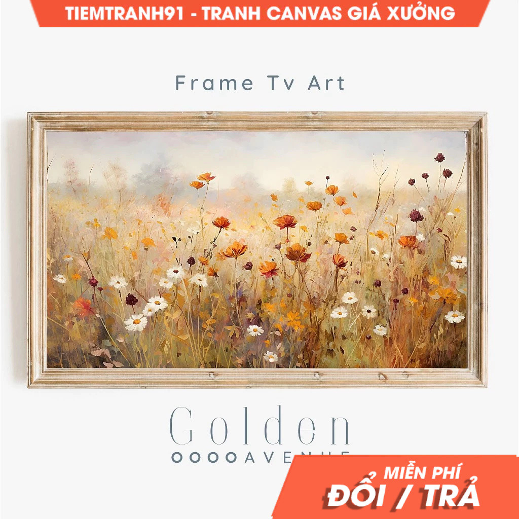 Tranh treo tường, Fall Frame Tv Art , Pumpkin Frame TV, Floral Autumn Tv Art ,  tặng kèm đinh treo