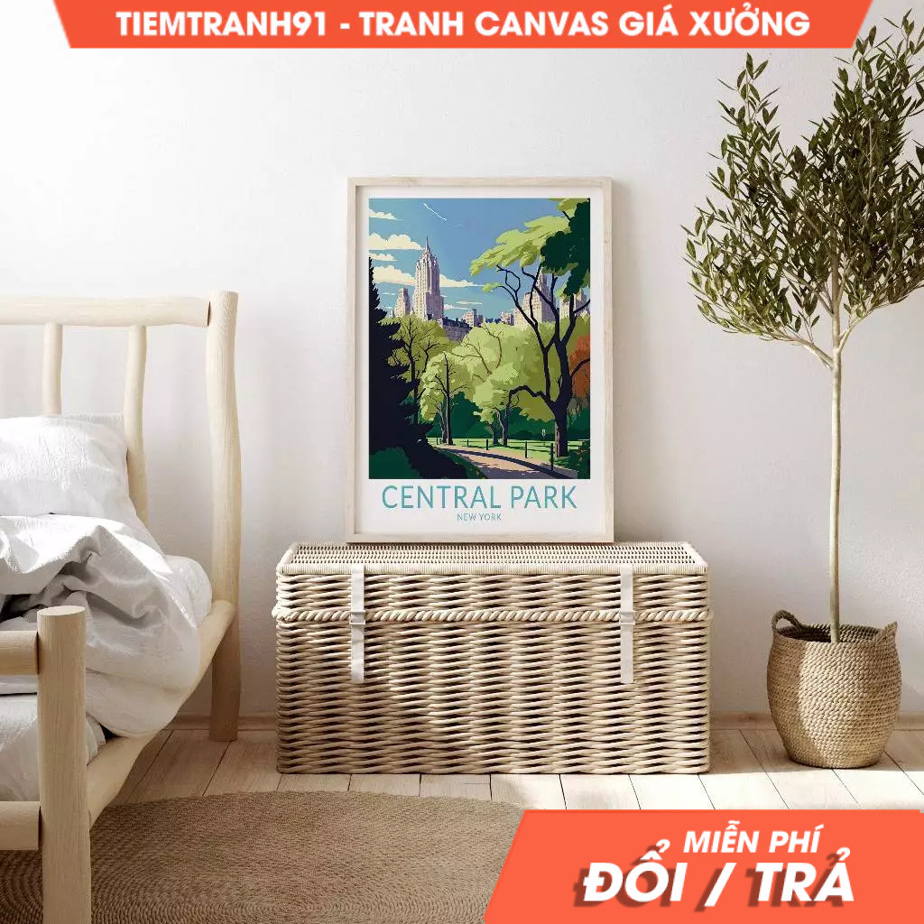 Tranh treo tường, Central Park Travel Poster, Manhattan New York Wall Art, tặng kèm đinh treo, in th