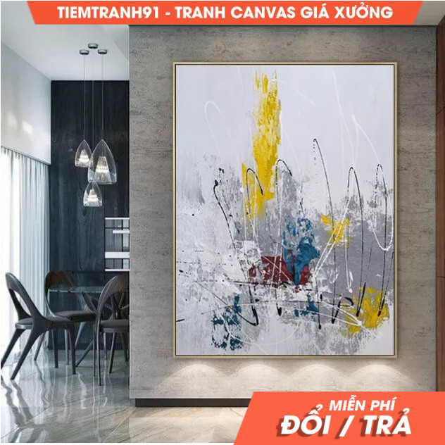 Tranh treo tường, Large Abstract Painting,White Painting Blue Textured Painting, Minimalist Abstract