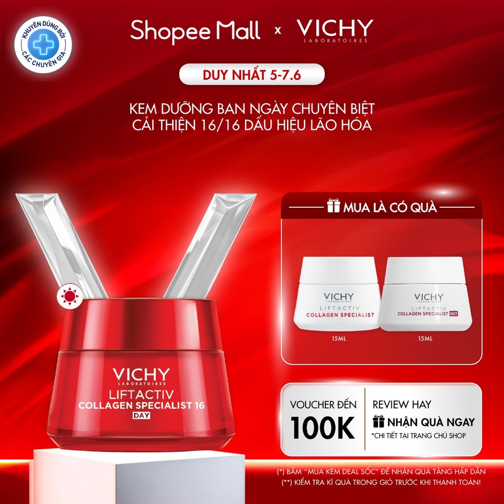 Kem dưỡng ngày Vichy Collagen 16 giúp da săn chắc, căng mịn, rạng rỡ, trẻ hóa da 50ml