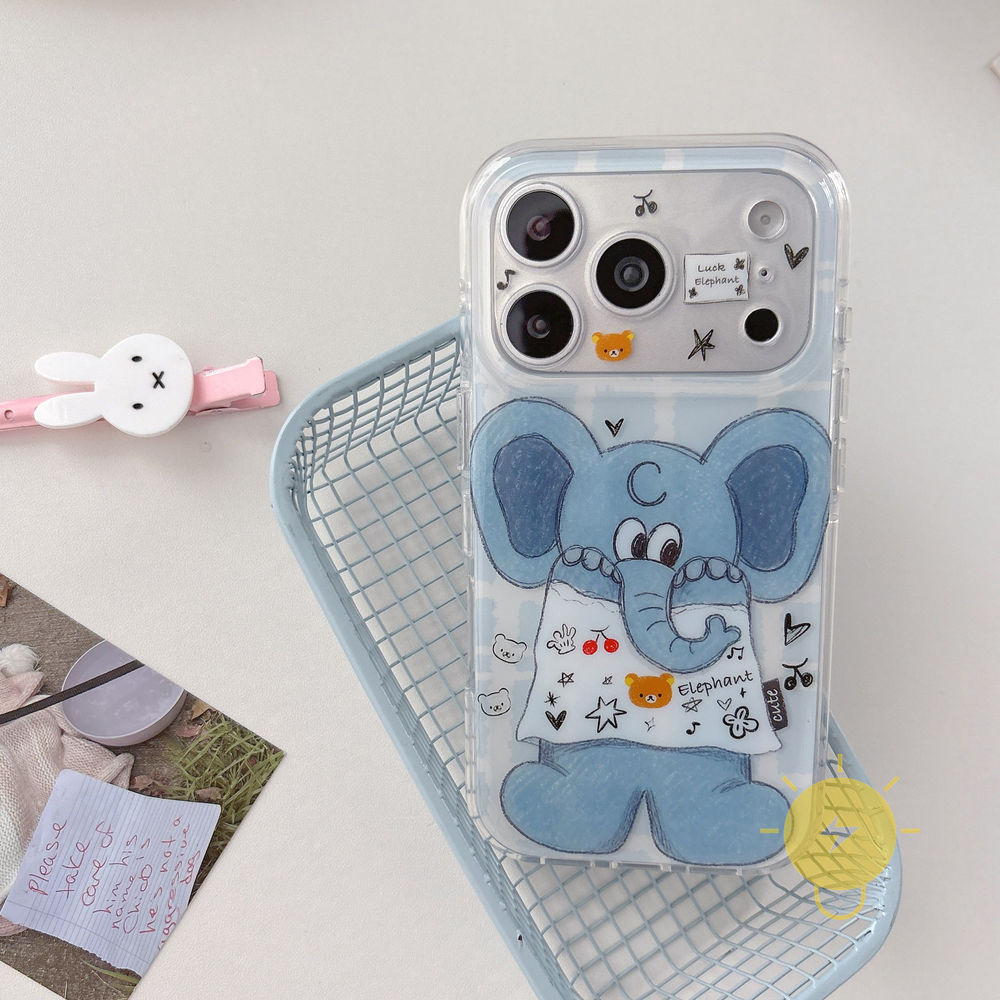 Phone Case For iPhone 17 Pro Max 16 15 TPU Elephant Air Bag Doodle Air Bag Aesthetic Korean Cute