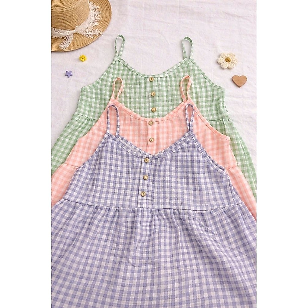 Áo hai dây kẻ carô muslin nữ