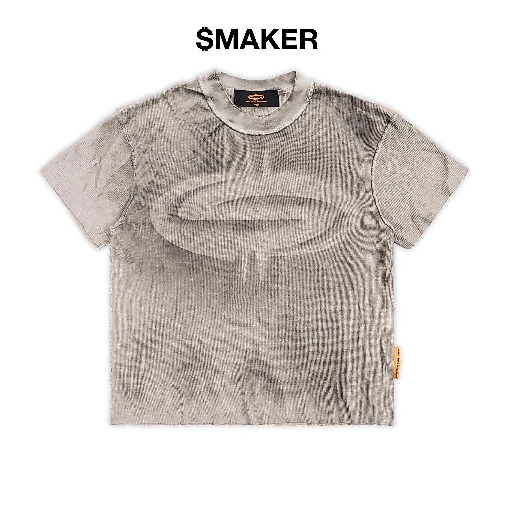 [SMAKER] Áo thun tay ngắn màu xám tro vải tổ ong - LOGO WAFFLE WASHED TEE