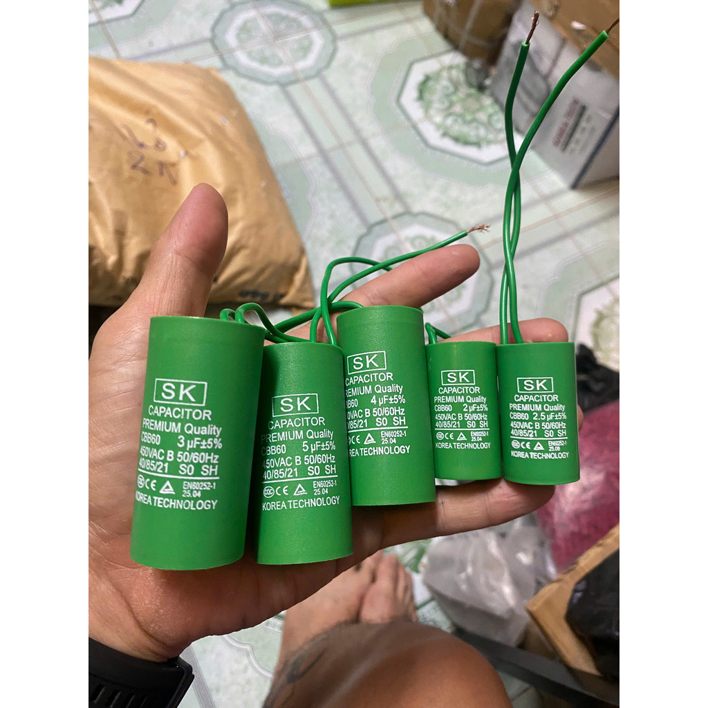 Tụ tròn dây SK (10 chiếc) 2uf 2.5uf 3uf 4uf 5uf 450v CAPACITOR CBB60 lắp động cơ quạt trần, động cơ.