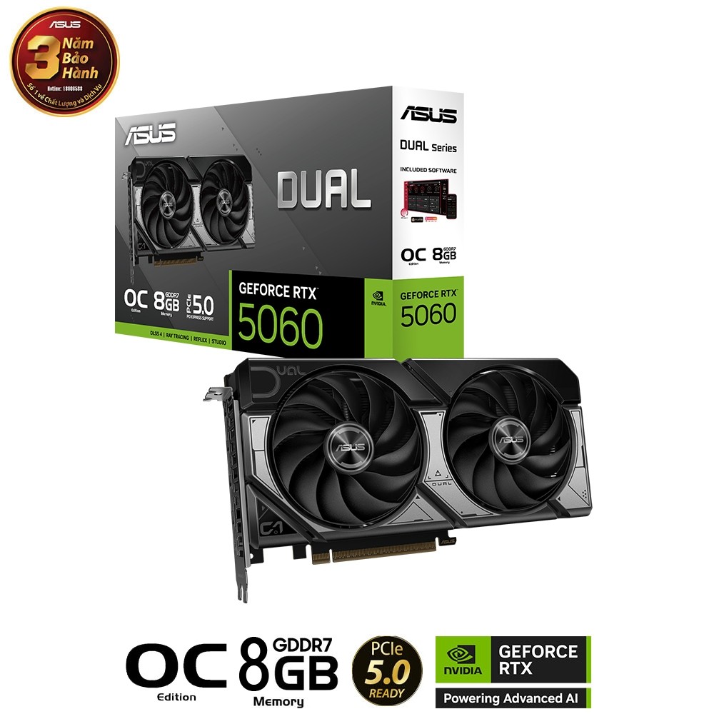 Card màn hình NVIDIA GeForce RTX 5060 ASUS Dual OC | 8GB - Hàng chính hãng