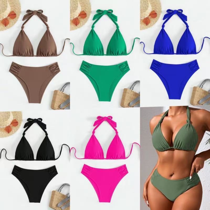 | bikini | beach bikini ❁26 Phong Cách Mới Màu Trơn Châu Âu Mỹ Ngoại Thương Tương Phản Màu Khâu Biki