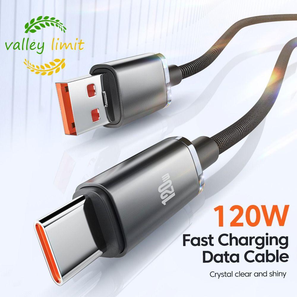 Cáp sạc nhanh VALLEY LIMIT 120W USB Type C, Vải 120W 6A 120W 6A Dây sạc nhanh, Dây dữ liệu Sạc nhanh