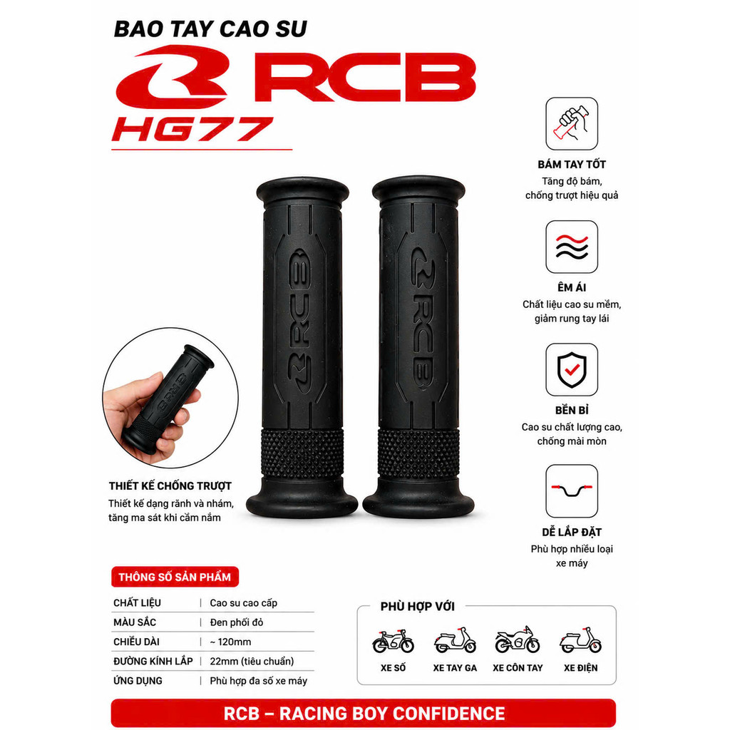 Bao Tay RCB HG77 Hàng Chính Hãng RCB Gắn Được Tất Cả Các Loại Xe ====