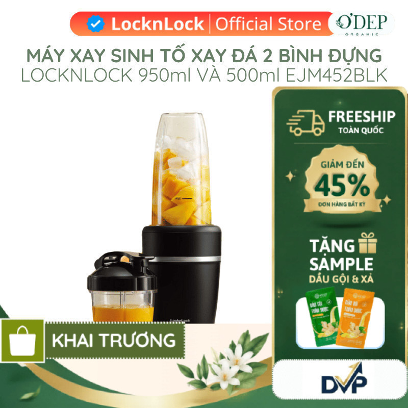 Máy xay sinh tố LocknLock Blender xay đá chống trượt 2 bình đựng 950ml và 500ml EJM452BLK - SHOP DVP