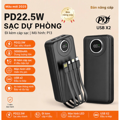 Sạc Dự Phòng 30000mAh Sạc Nhanh 22.5W Pin Sạc Dự Phòng Đa Năng Dung Lượng Lớn Chuẩn 3C An Toàn Tuyệt Đối Cho Cả Gia Đình