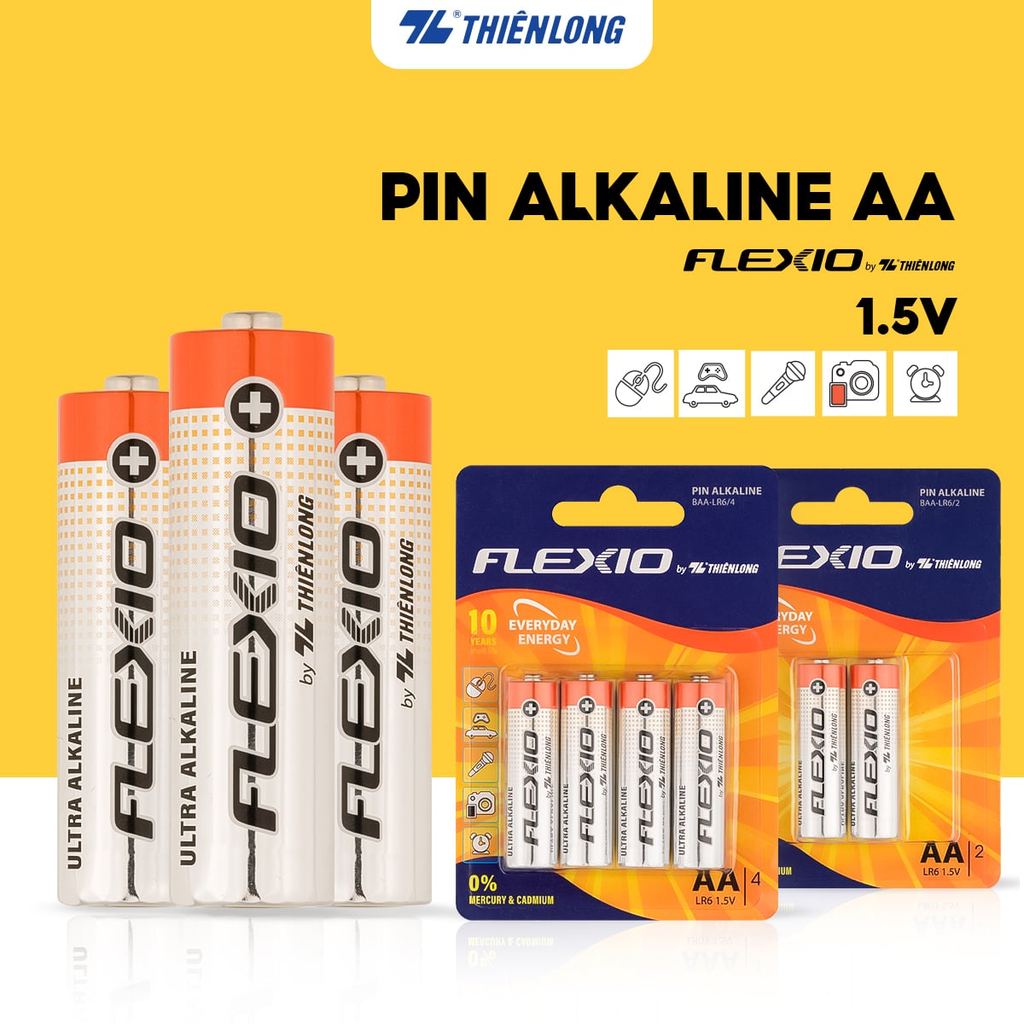 [ Vỉ 6 ] Pin Alkaline AA Thiên Long Flexio BAA-LR6/4
