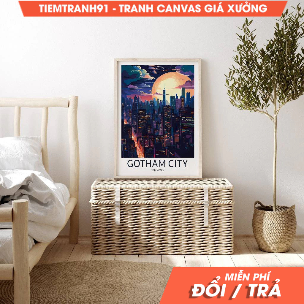 Tranh treo tường, Gotham City Travel, Gotham City Fiction Poster, Gotham Wall Art, New York Fiction 