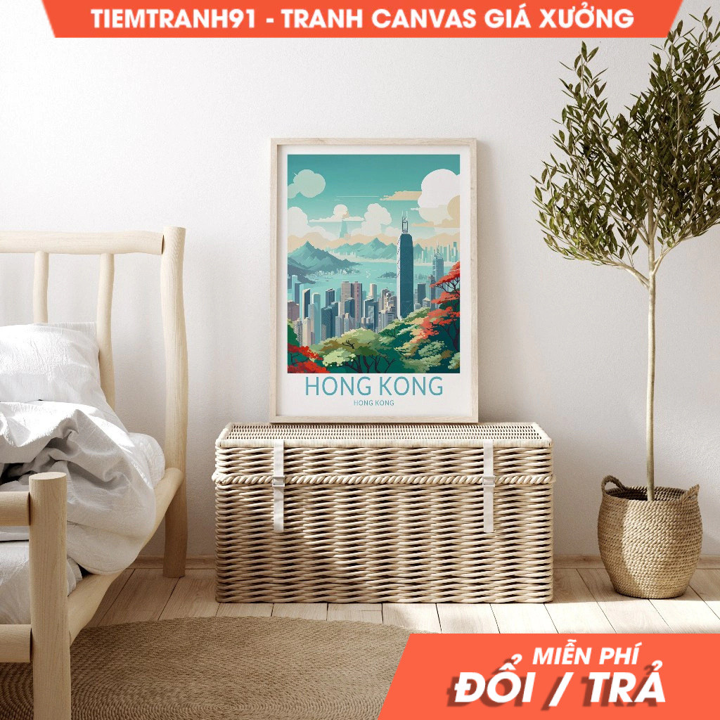 Tranh treo tường, Hong Kong Travel Poster, Hong Kong City Poster, Hong Kong Skyscrapers City Wall De