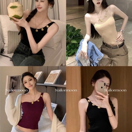 Balmain Phong Cách Balmain Ba Màu Slope Cổ Khóa Kim Loại Dệt Kim Đa Năng
