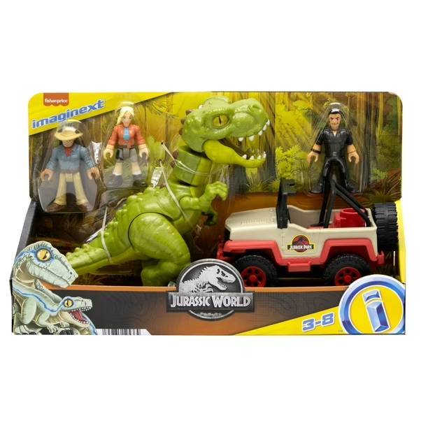 Khủng long kèm nhân vật Imaginext Jurassic World T. Rex Escape 3 figures Jurassic Park Jeep & T-Rex