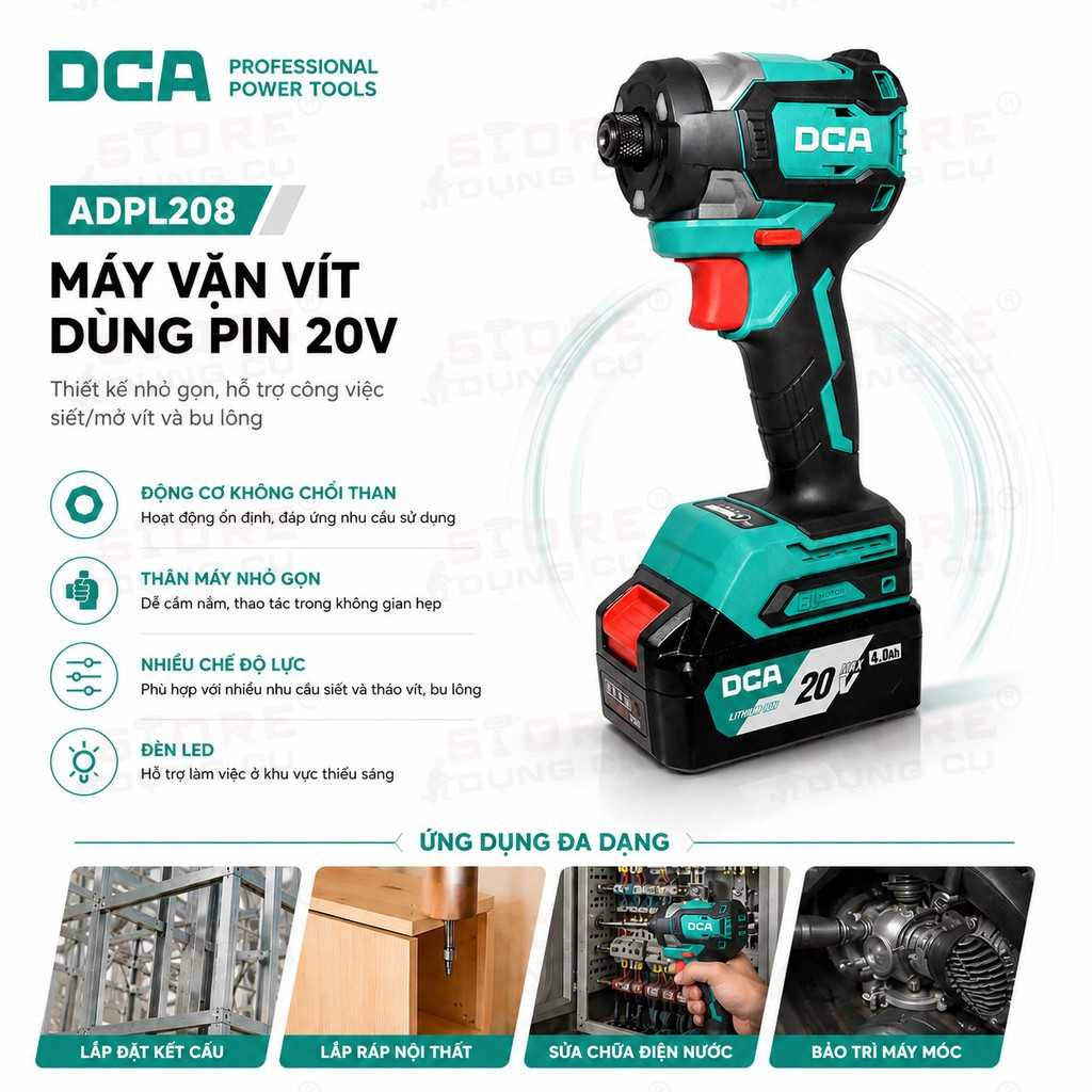 Máy siết vít dùng pin 20V DCA ADPL208, động cơ không chổi than 208N.m ADPL208Z ADPL208ADM ADPL208EM