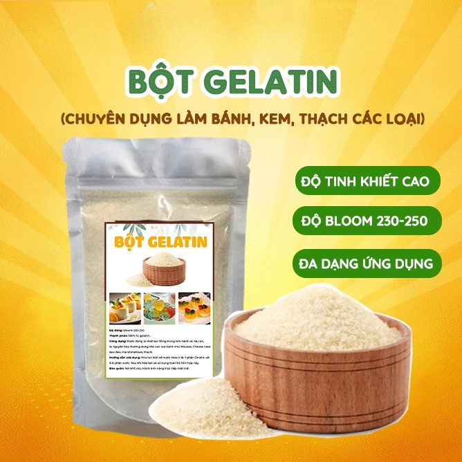 Bột Gelatin làm Khúc bạch, Tàu hũ Singapore, Panna Cotta, Kẹo dẻo chip chip, Pudding, bánh Mousse