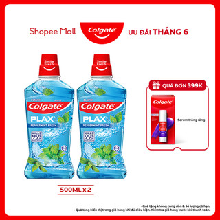 Bộ đôi nước súc miệng Colgate diệt 99% vi khuẩn Plax bạc hà 500ml