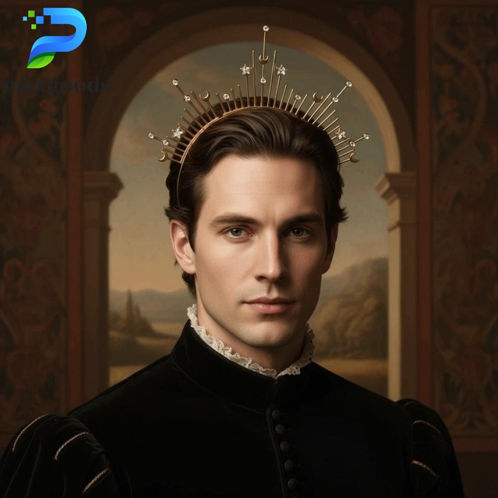 MAXGOODS Glory Sun Crown, Gothic Gothic Gothic Gothic Spiked Hair Hoop, Nam Phong Cách Baroque Headp