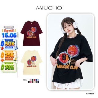 Áo thun local brand form rộng nam nữ ATD1135 Miucho tay ngắn cổ tròn in mix