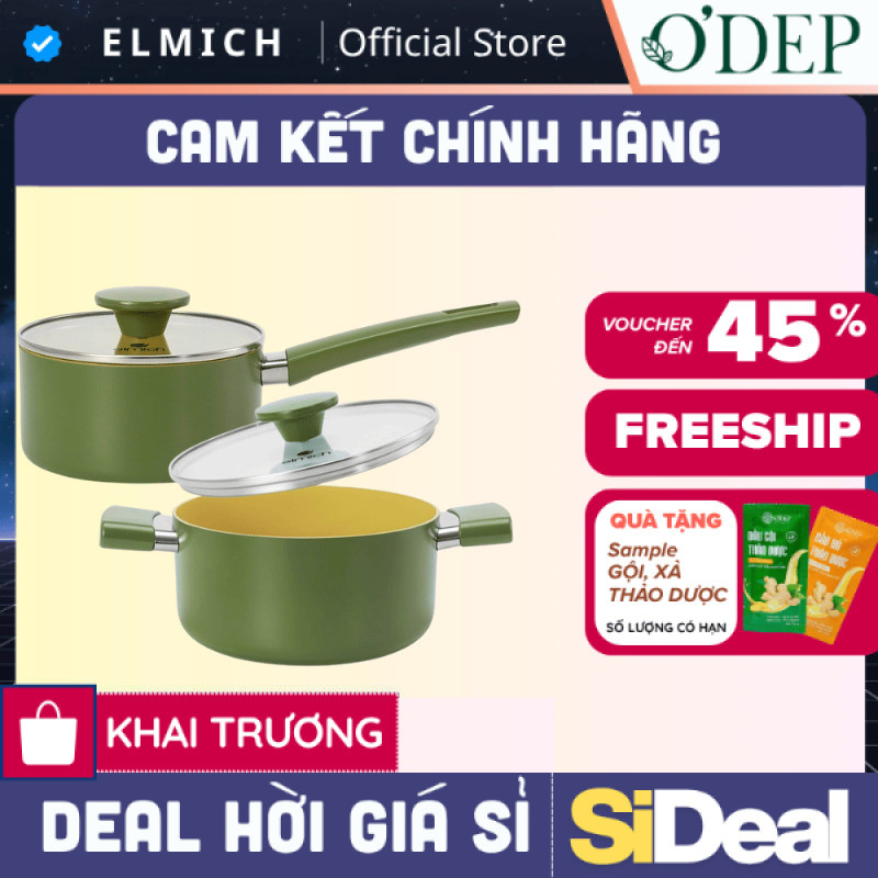 Nồi phủ sứ chống dính Elmich Olive Classic EL-5533OV size 16,18,20cm - SIDEAL SIL