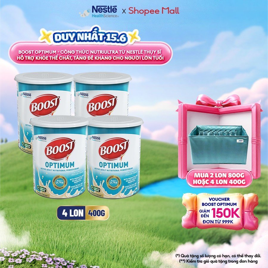 Bộ 4 Sữa Bột NESTLÉ BOOST OPTIMUM Singapore Bổ Sung Dinh Dưỡng Cho Người Lớn Tuổi 400G
