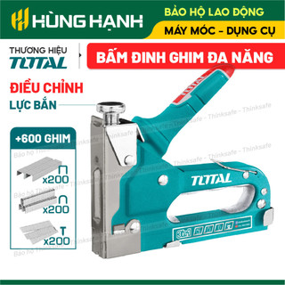Kìm bấm đinh ghim đa năng 3 trong 1 Total THT31143  điều chỉnh lực bắn tặng kèm 600 mũi ghim thẳng U đinh