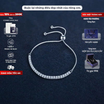 Lắc chân bạc rút chuỗi đá trơn Zircon Asimi Gem Rope LC03