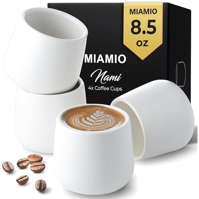 MIAMIO - Ceramic Cup Set of 4 (250 ml) / Ceramic Cups without Handles/Coffee Mugs, Coffee Cups, Capp