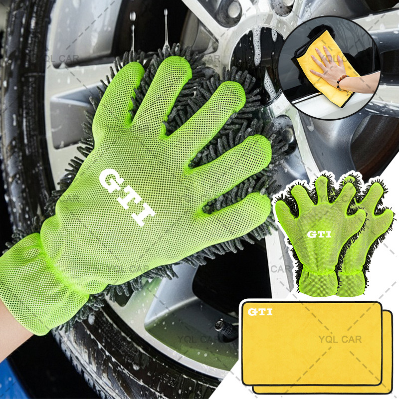 Bộ Găng Tay Rửa Xe Mềm Hai Mặt Năm Ngón Tay Xe Sạch Găng Tay Cho POLO Golf 5 6 Thế Hệ 7 GTI VW-GTI